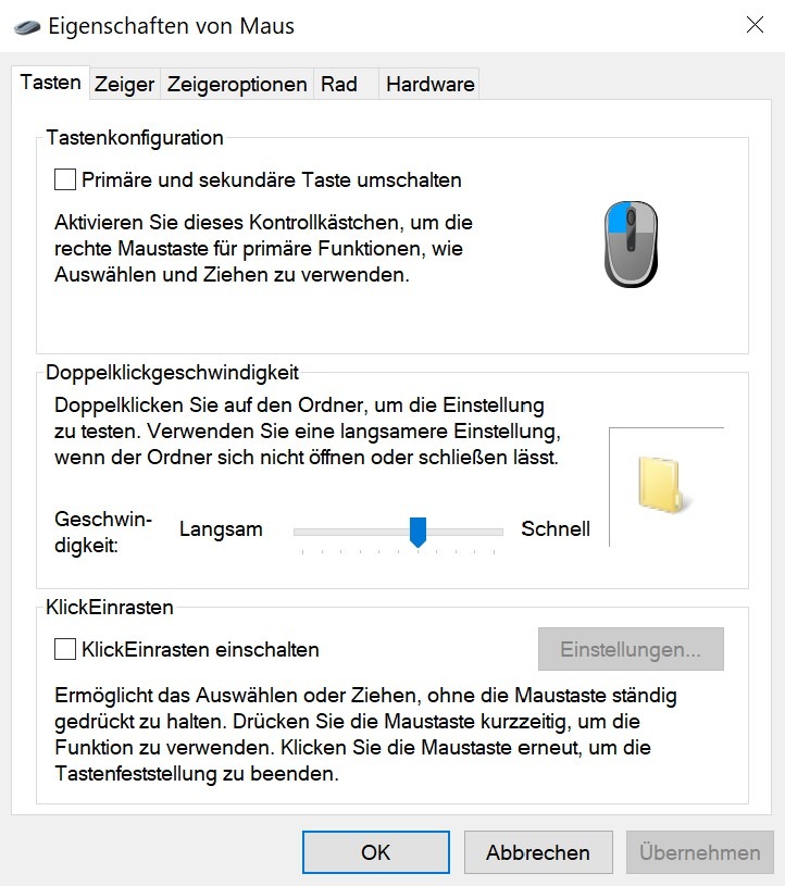 Windows Maus-Doppelklickgeschwindigkeit einstellen1