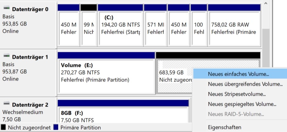 Windows Partition auf Festplatte erstellen – im laufenden Betrieb2