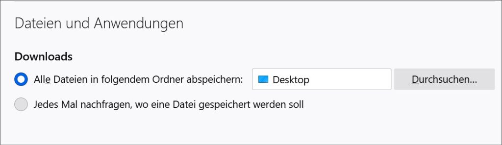 Firefox Downloads speichern – Speicherort für Downloads ändern – Lösung1