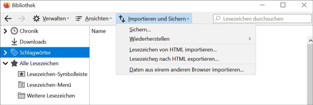 Firefox-Lesezeichen exportieren und importieren – Lösung