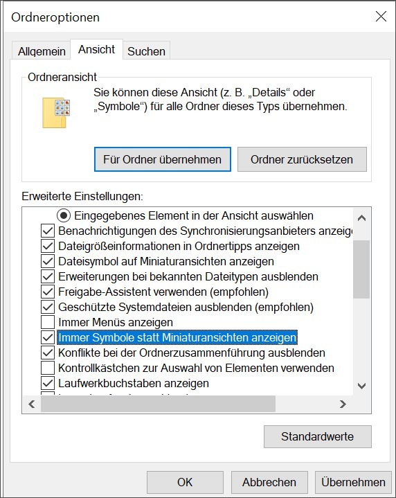 Windows 10 keine Miniatur- und Vorschauansicht - nur Symbole 1