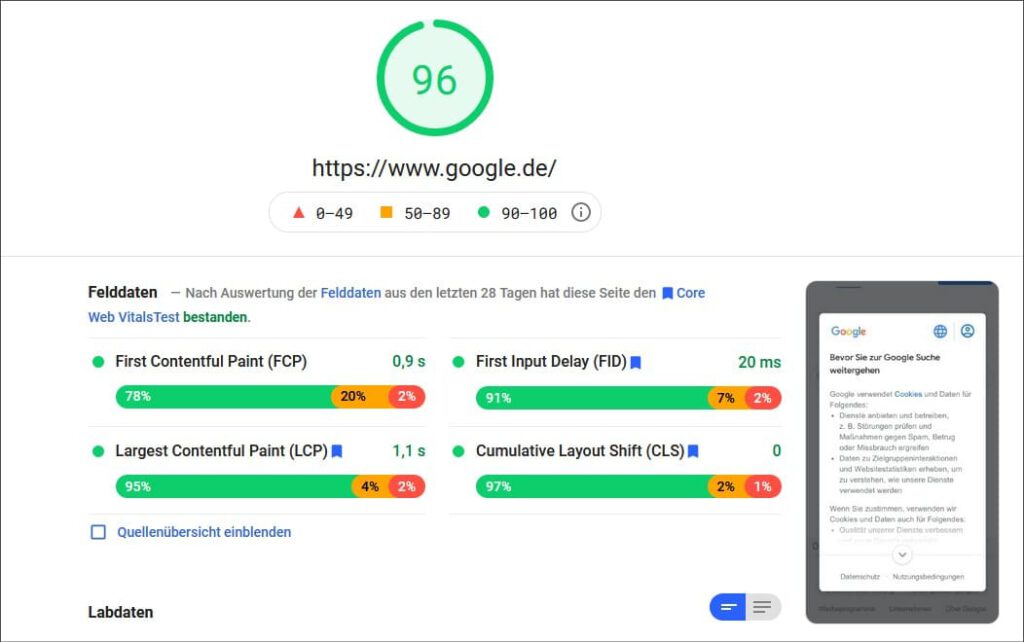 Google-Speedtest Webseite lädt langsam – Geschwindigkeit prüfen2