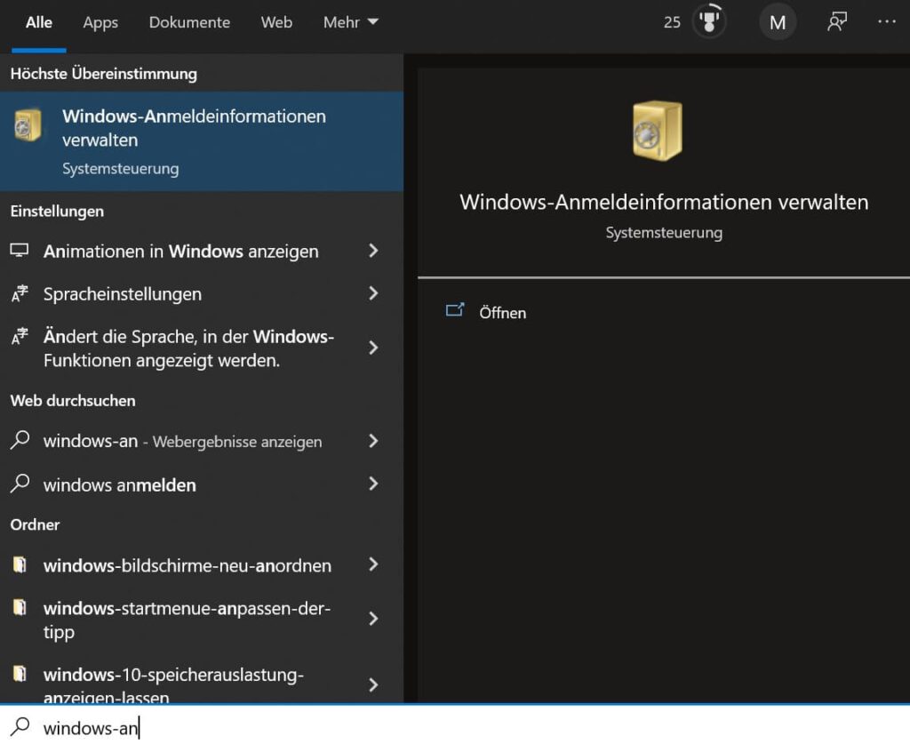 Windows Anmeldeoptionen ändern – Anmeldeinformationsverwaltung