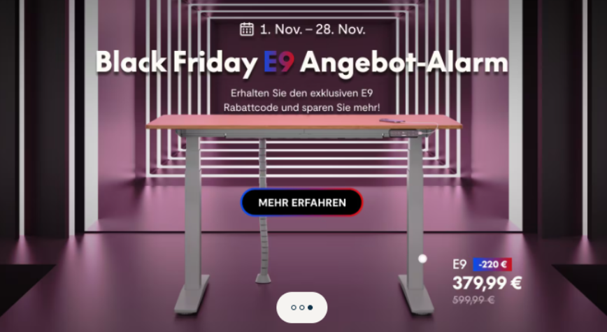FlexiSpot Black Friday Sale – Bis zu 300 € Rabatt auf den E9 Schreibtisch